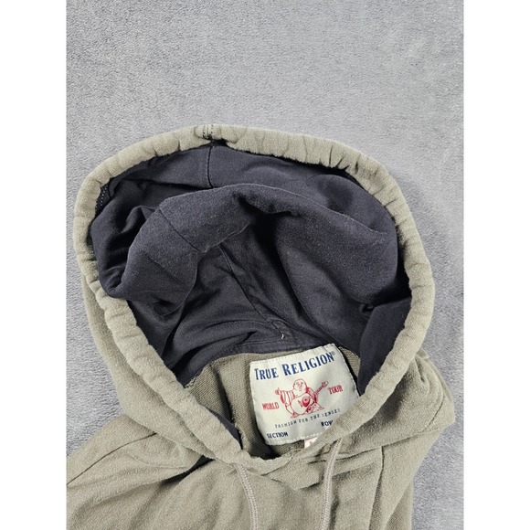 True Religion Hoodie Mens XL Black Green Long Sleeve Logo Colorblock Monogram - Picture 10 of 10